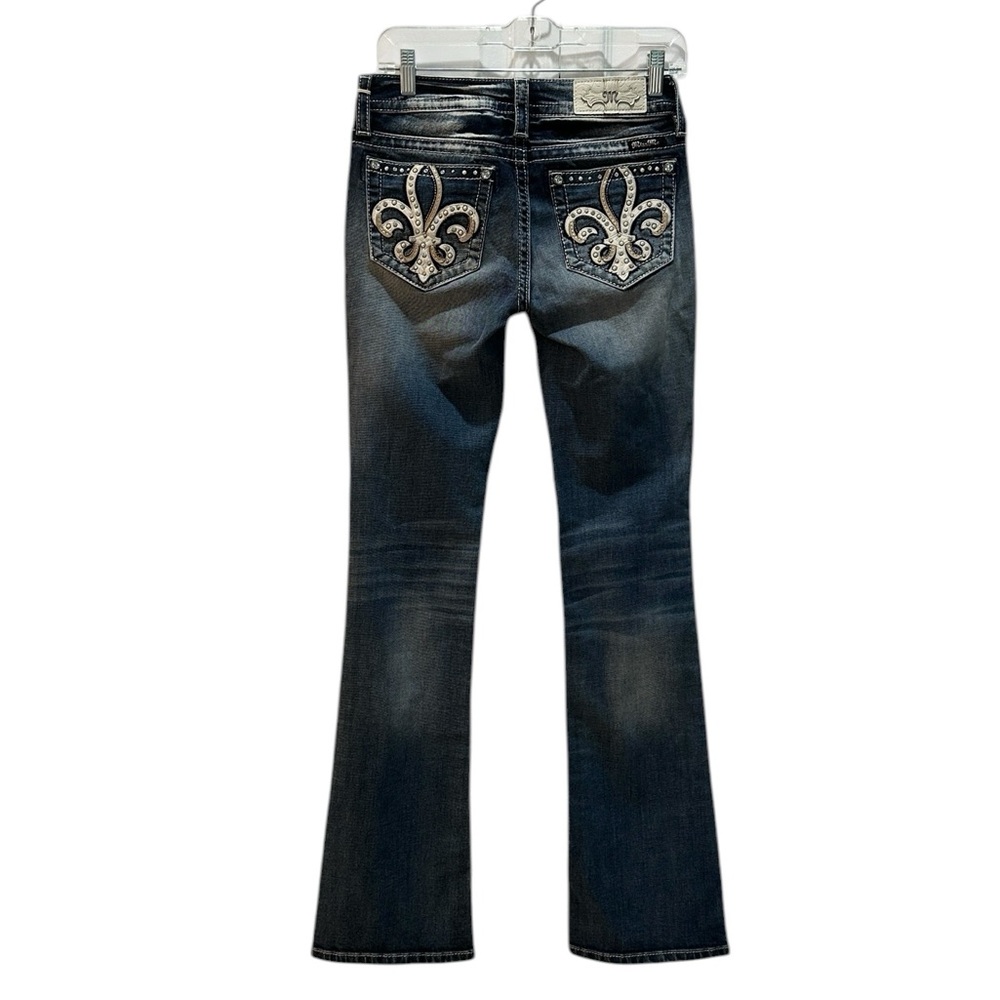 MISS ME Chloe Embellished Fleur de Lis Bootcut Midrise Medium Wash Jeans Size 26